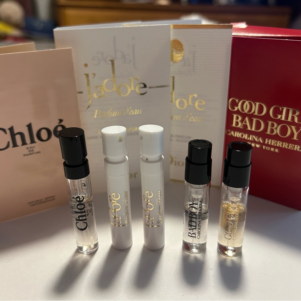 Chloe EDP/ j’adore parfum d’eau (x2) / good girl /bad boy samples 1.2ml spray
